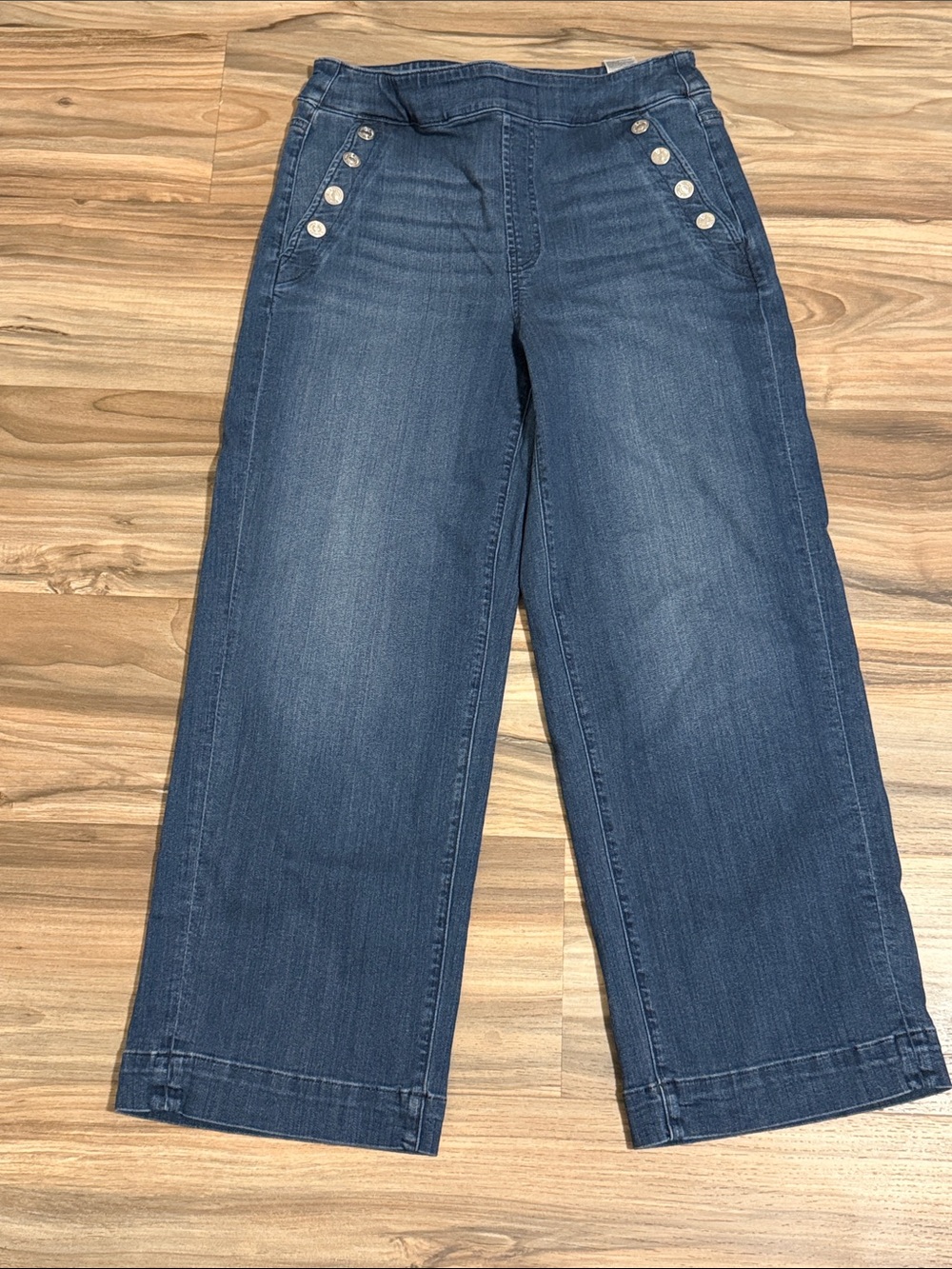 Chicos Pull On Wide Leg Ankle Jeans Stretch Sailor Button Classic Women’s 1/8R